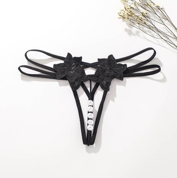 Sexy Women Lace Pearl Thong G-string Panties Lingerie Underwear Crotchles T-back