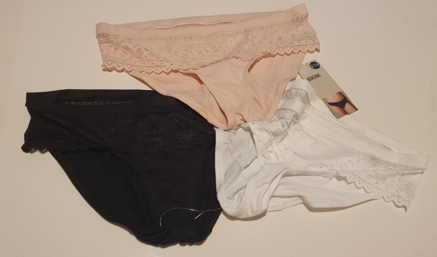 New M&S 3 Pack Multi Lace Detail Bikini Knicker Set Size UK 8