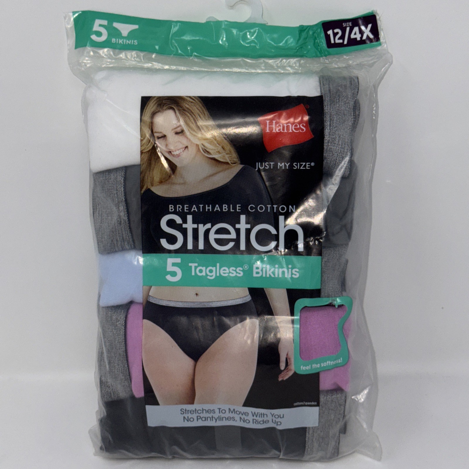 HANES JMS 5-Pair Women Bikini Underwear Panties Cotton Blend Stretch Size 12 4X