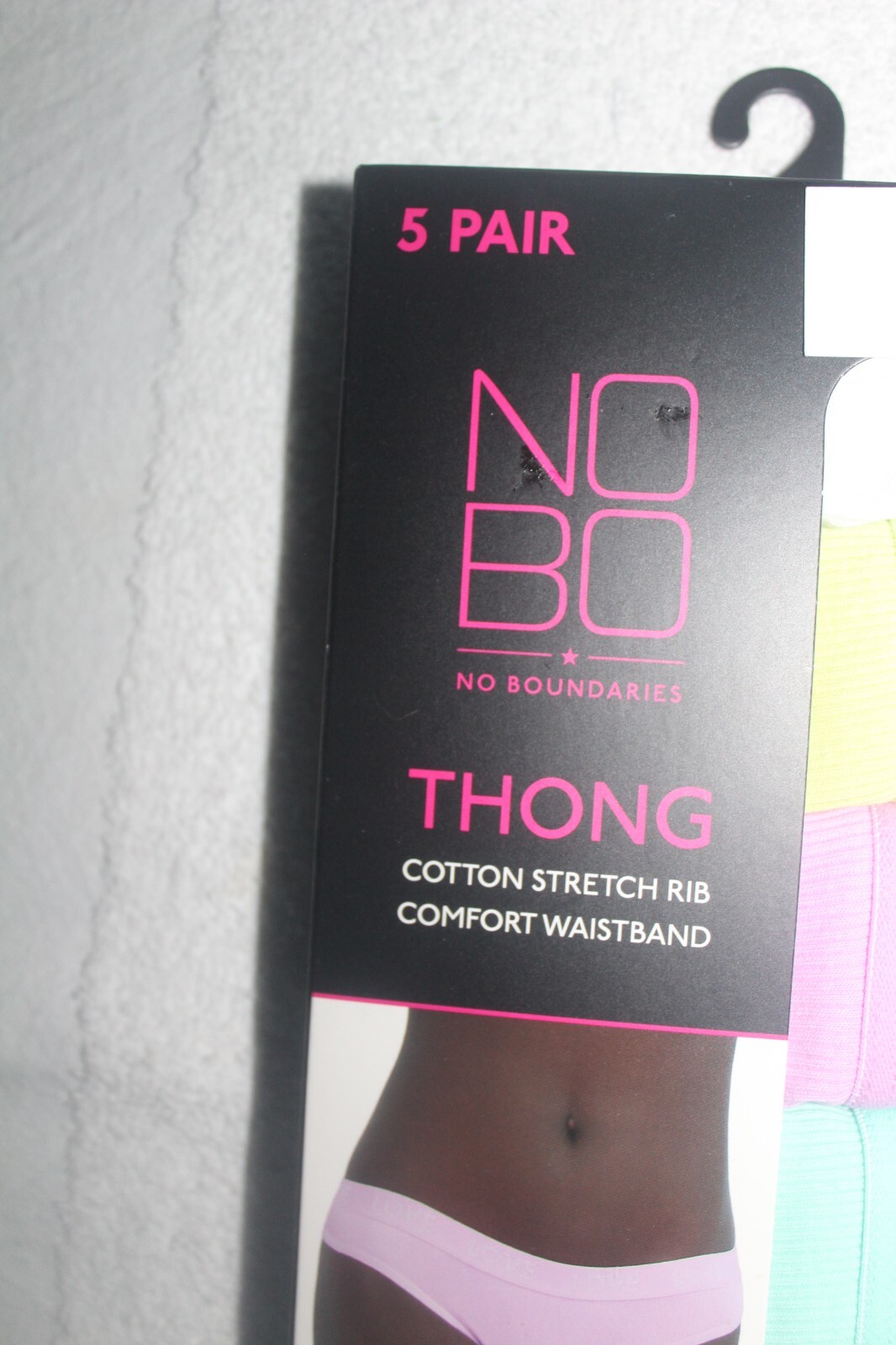 NWT 5 Pairs of Nobo Cotton Thong Panties Multicolor Comfort Waistband Tag Free
