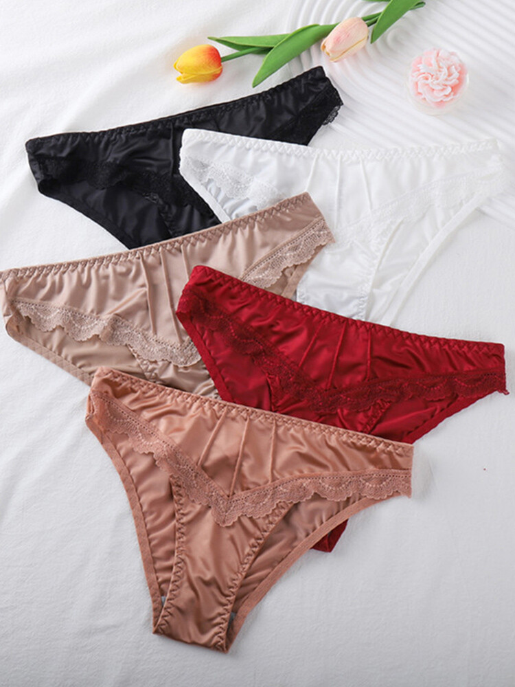 1 OR 5 Packs Sexy Womens Satin Panties Thongs High Leg Ladies Underwear Lingerie
