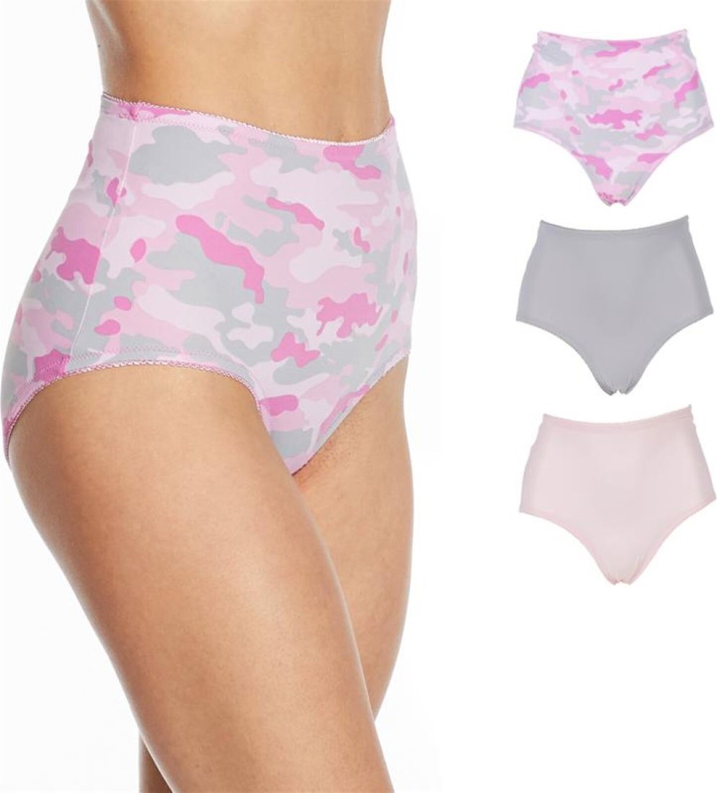 Rhonda Shear 3Pc Smoothing Brief Pink Camo Light Gray Light Pink S NWOT (863)