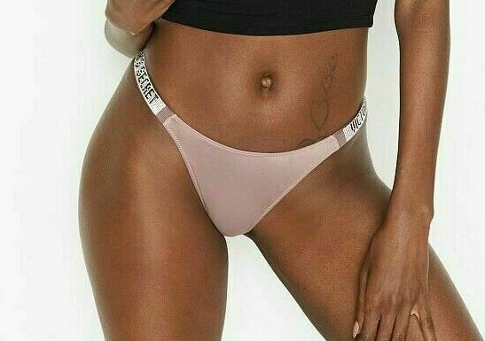 Victoria’s Secret Very Sexy Rhinestone Strap Thong Panty Logo Shine Mauve XL NEW