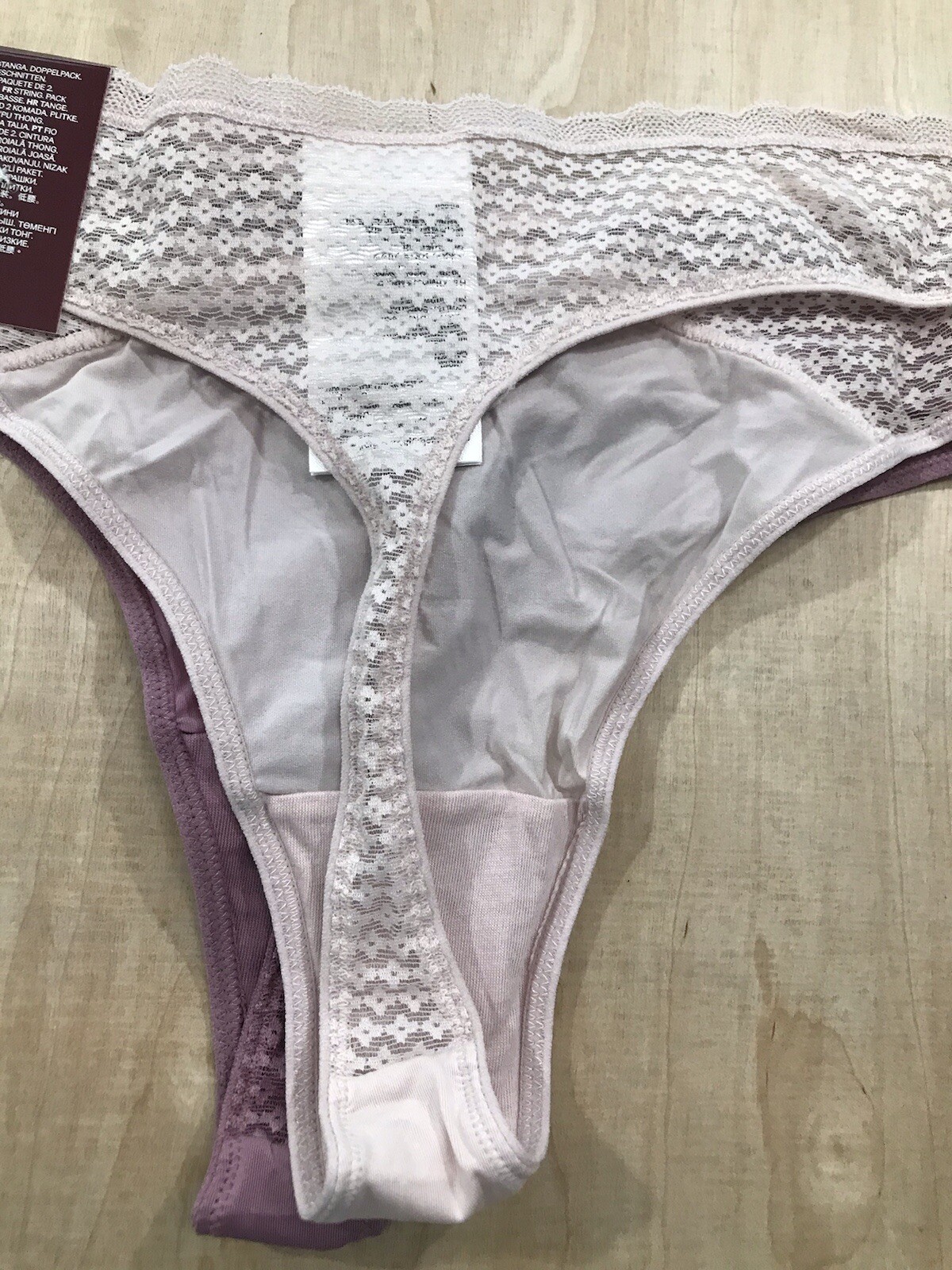 H&M Womens Size L Thongs Panties 2 Pack Low Rise Light Pink Underwear