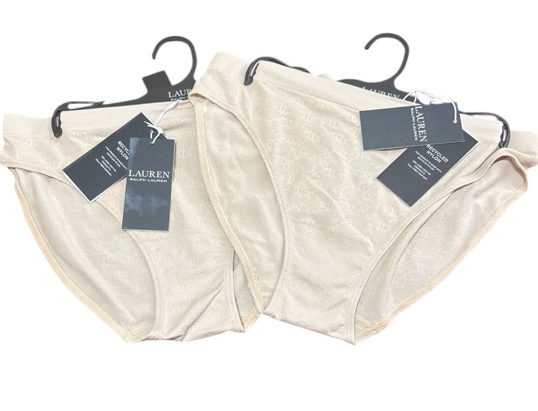 Ralph Lauren LRL Monogram Mesh Bikini Panty Women’s Size Medium Tan 2-Pack NWT