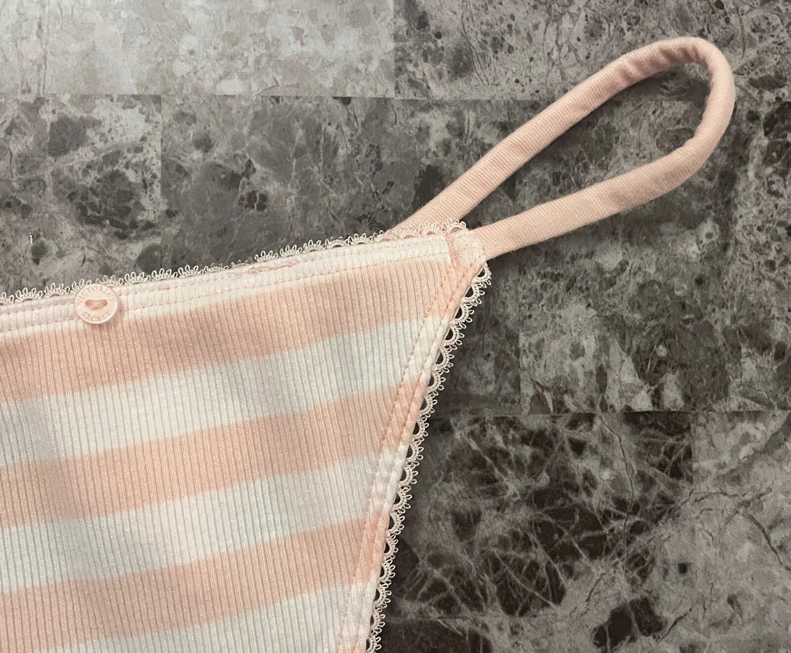 NWT VICTORIA’S SECRET PINK WHITE STRIPE RIBBED KNIT BUTTON V STRING PANTIES