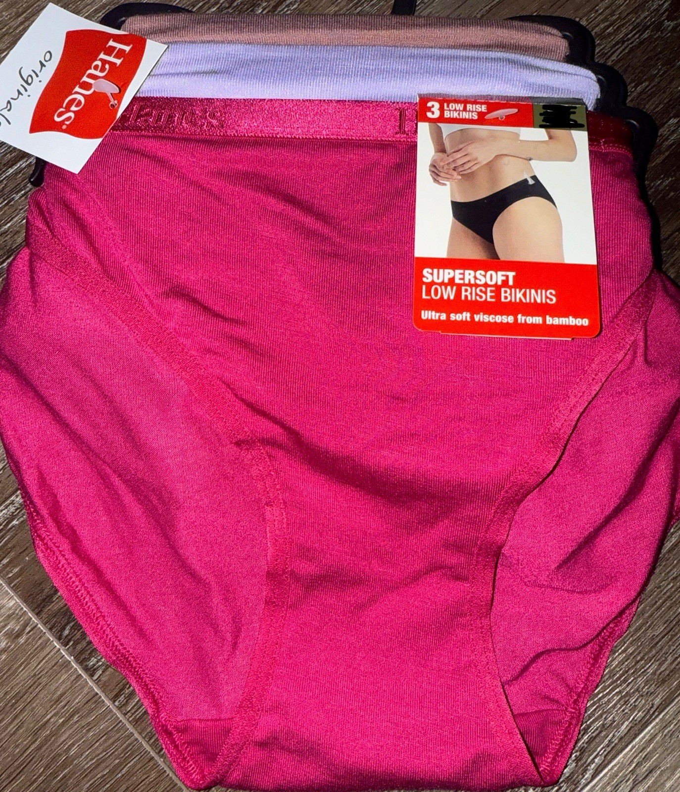 Hanes Originals 3-Pair Womens Low Rise Bikinis Underwear Bamboo Viscose ~ XL