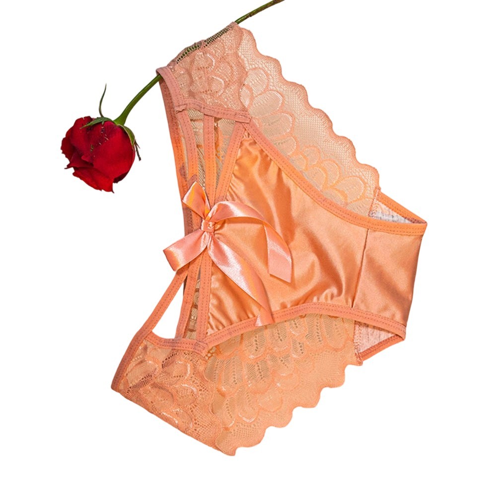 Lovely Female Underpants with Lace Satin Mix Mid Waist Butterfly Detail