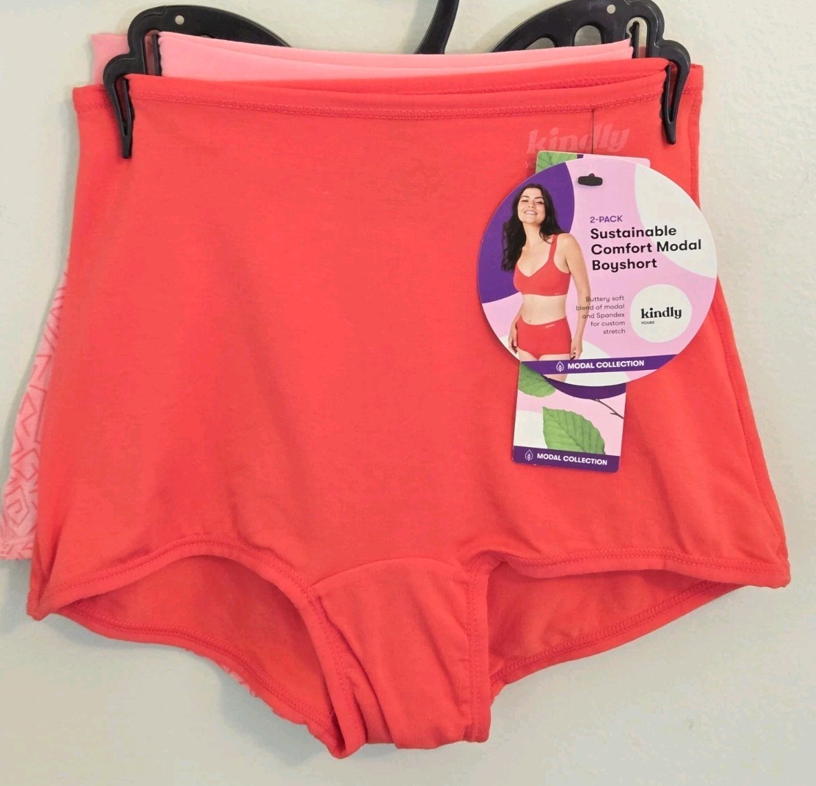 Kindly Yours Women’s XS 0-2 Comfort Modal Boyshort Panties 2 PACK Red Pink 10726