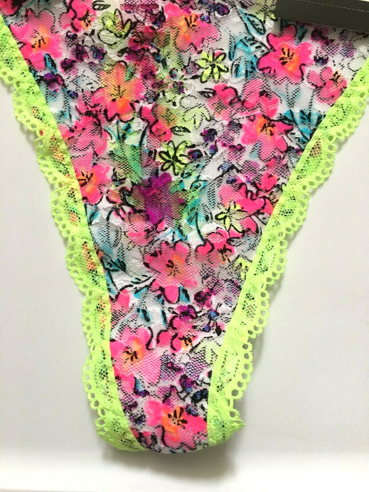 Womens Sexy Multi Floral Thong Panties Size XL-2X Dual Straps Mesh Neon Lace NWT