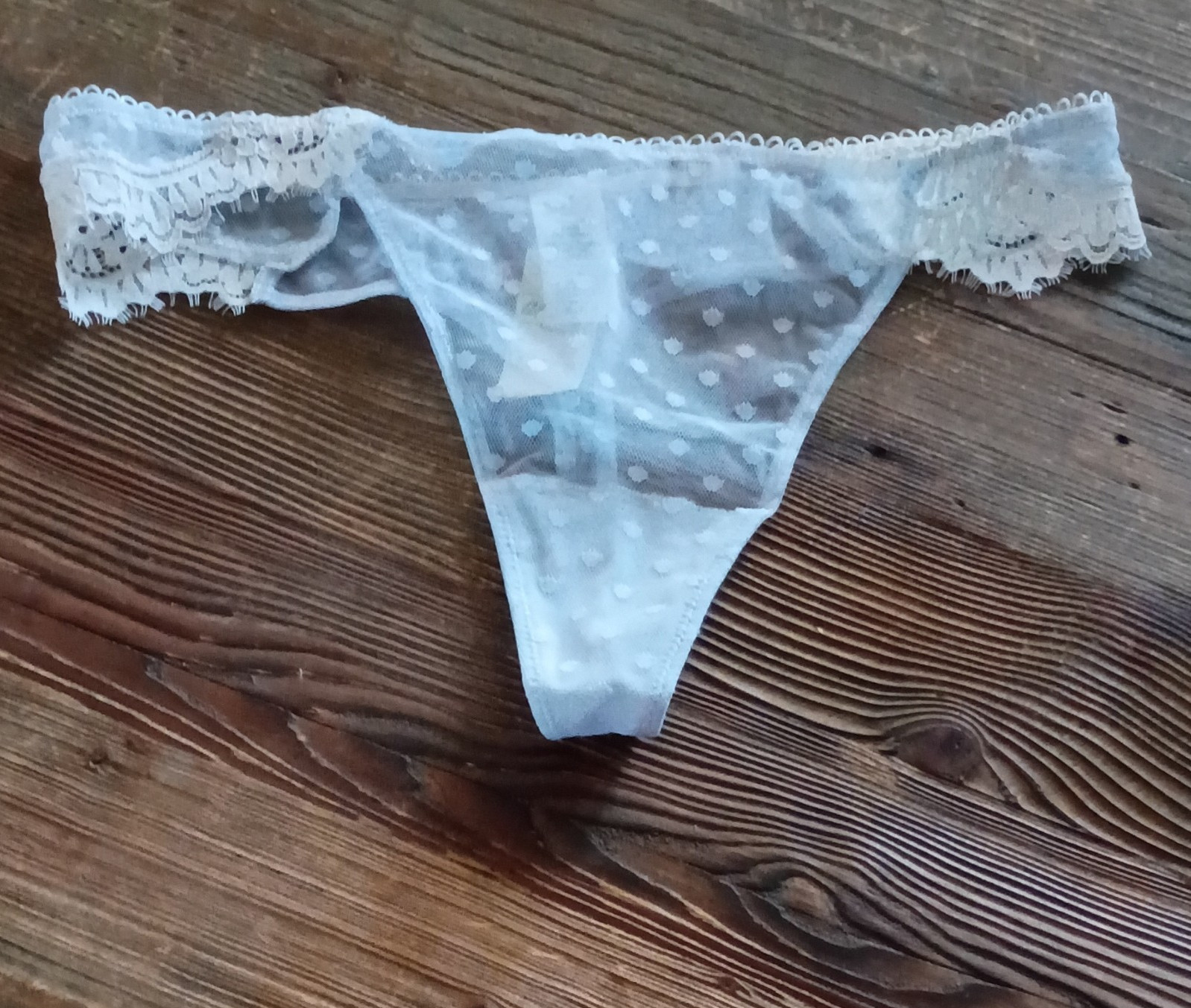 Aerie Women’s Light BlueSheer Mesh Polka Dot Lace Thong Panties Size M