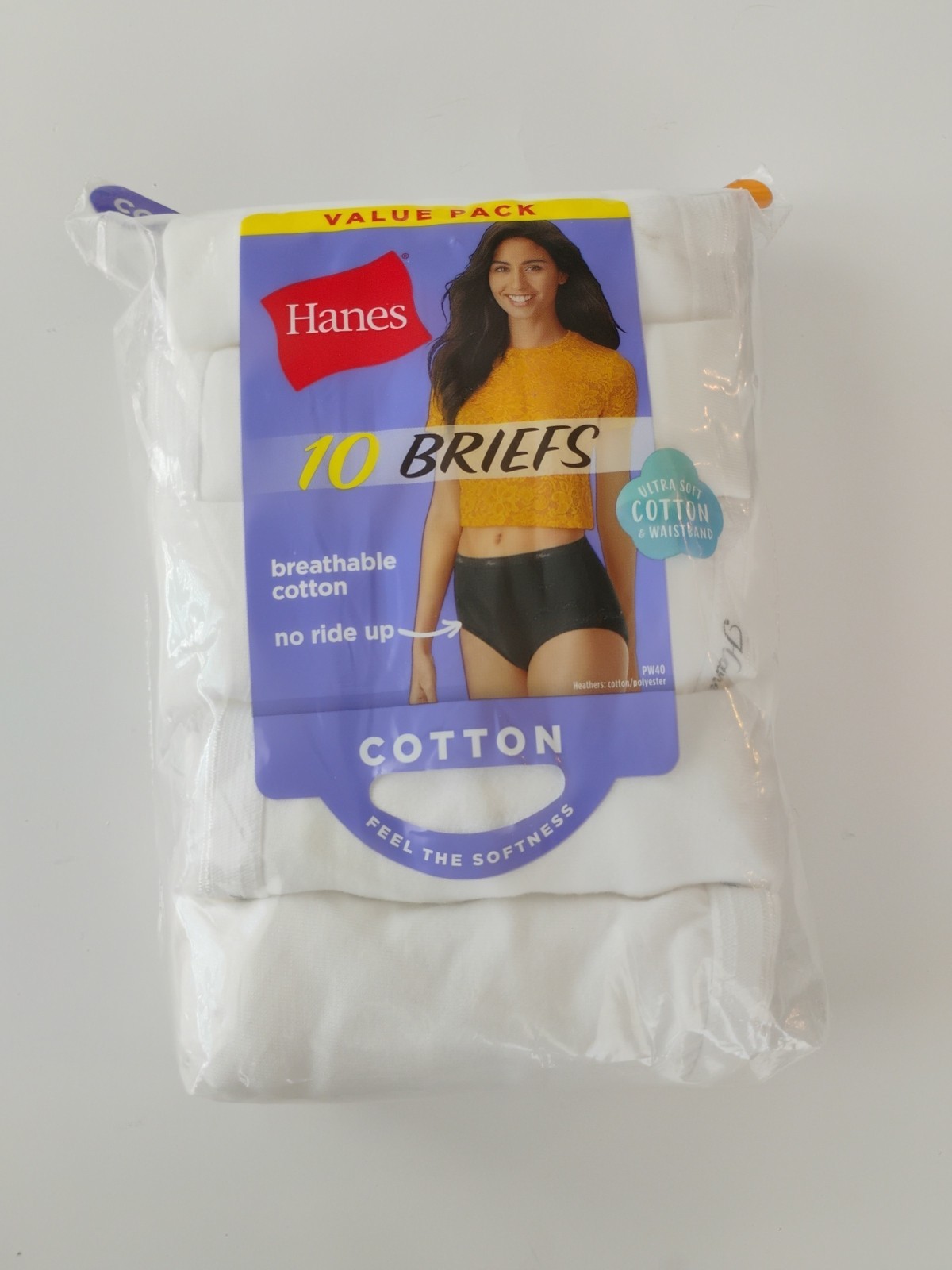 NIP Hanes Tagless Briefs Breathable White Cotton Underwear, 10 Value Pack Size 6