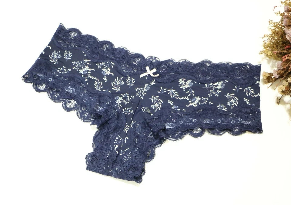 Women Sexy Briefs Smooth&Mesh Leaf underwear Hipster knickers Panties Blue M