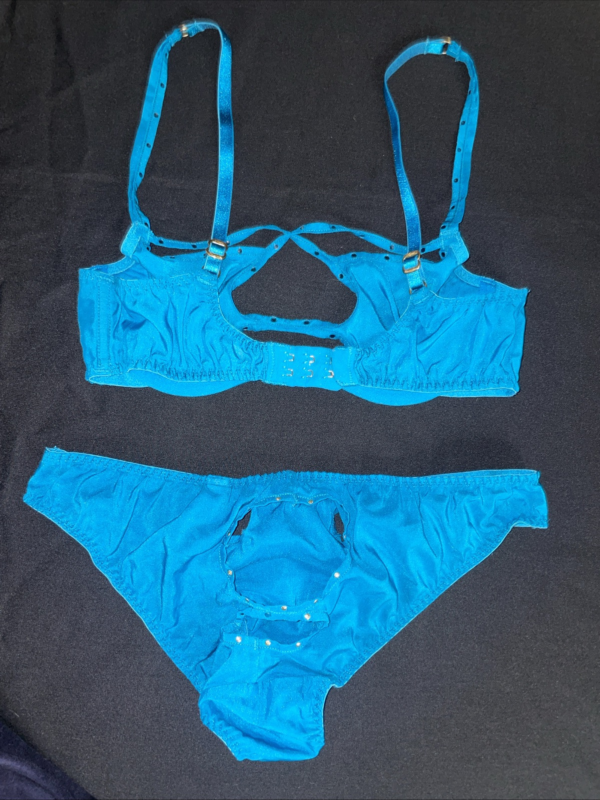 2PC SET Agent Provocateur LIZA PANTY Brief & BRA Turquoise WOMANS Sz S/2 Studded