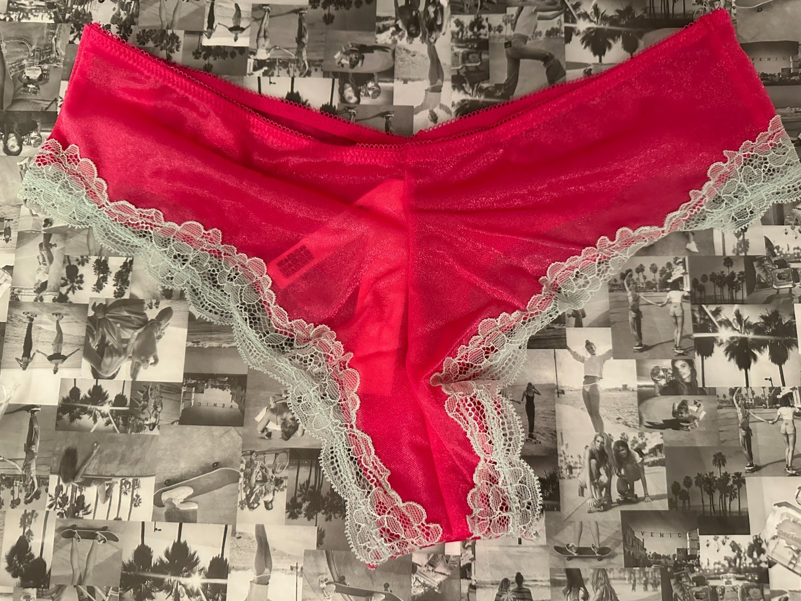 NWT Victoria’s Secret Tease Sheer Shimmer High Leg Cheeky Panty Enchanted Pink L