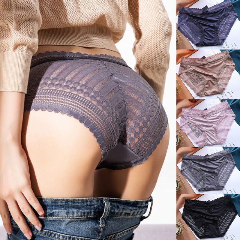 1/5 Pack Lot Womens Silky Satin Panties Underwear Sexy Lace Briefs Thong Bottoms