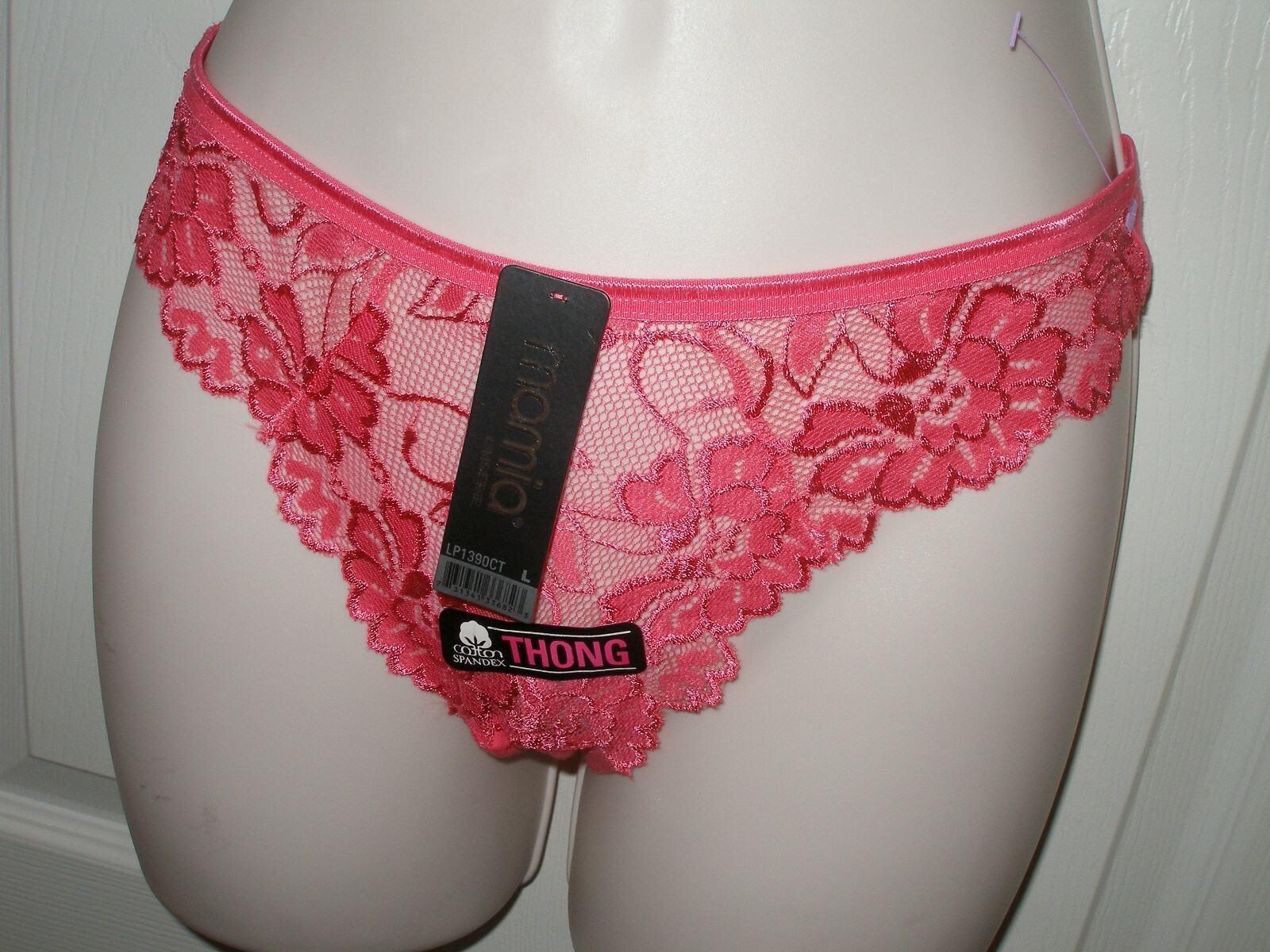 Mamia Women’s Large Pink Thongs Panties Cotton with Lace Front NWT