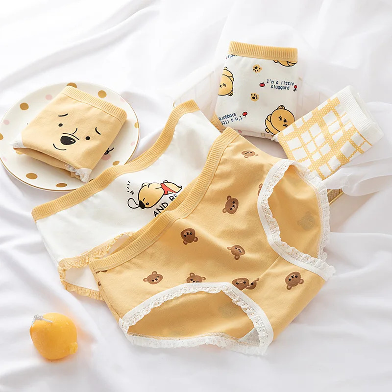 Low Rise Cotton Panties Women Cartoon Print Seamless Soft Stretch Comfort 7 Pcs