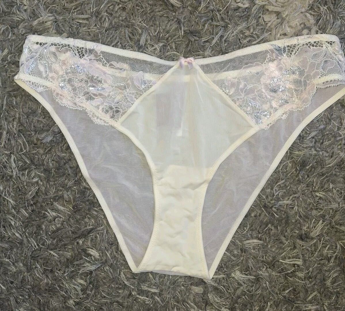 Adore Me/VS Shimmer Lace & Mesh Brazilian Panty NEW Large Pearl Shine