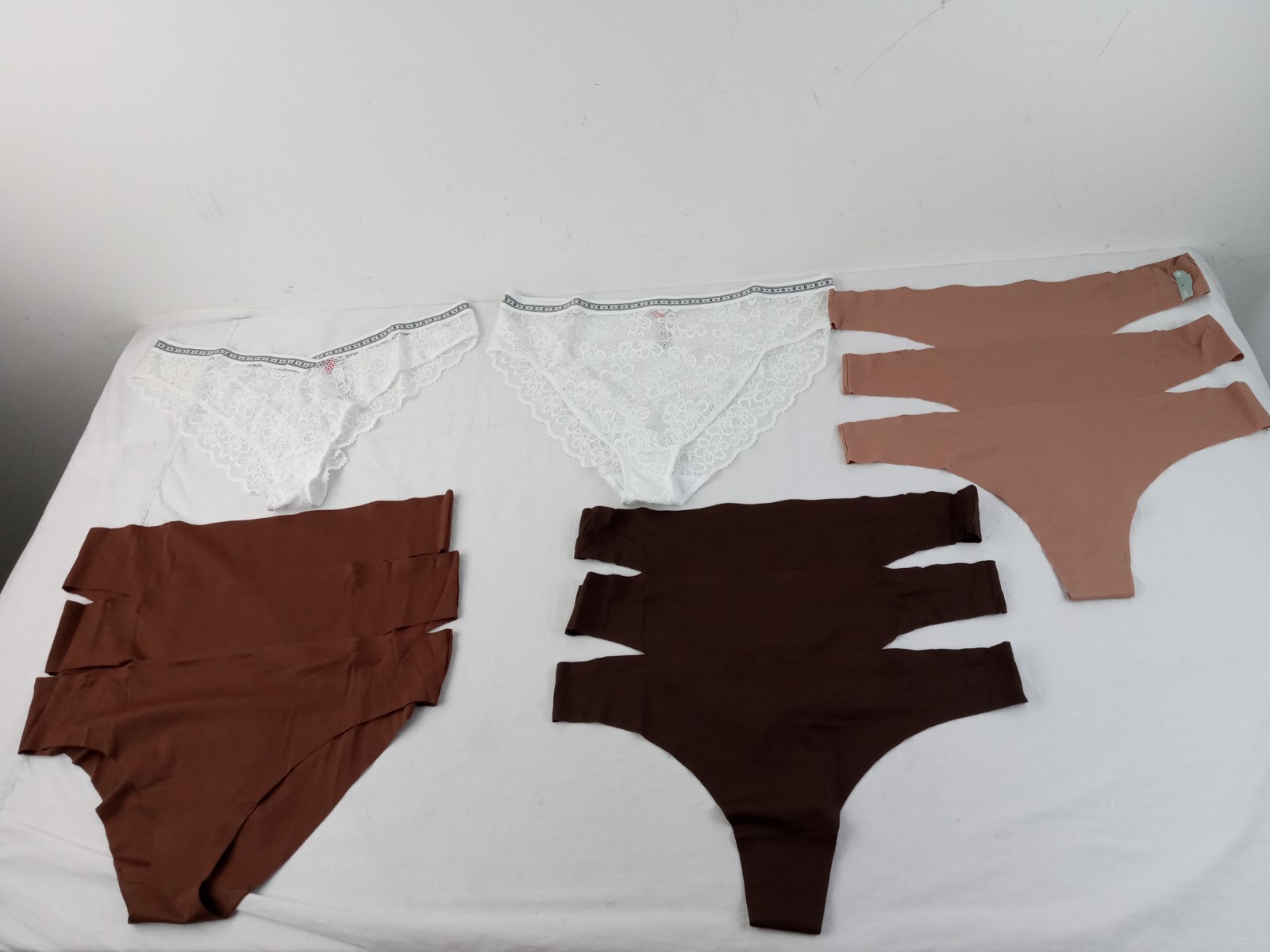 M&S Womens 11pcs Underwear Size 20 Seamless Lace Briefs Thongs White Brown Beige
