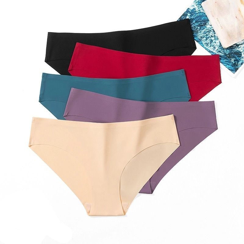 3 Pack Solid Women’s Seamless Bikini Panties Soft Ice Silk Breathable Underwear