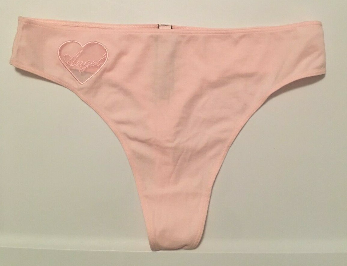 Victorias Secret Pink ‘Angel’ Mesh Heart Mid Rise Thong Panties Size L Soft NWT