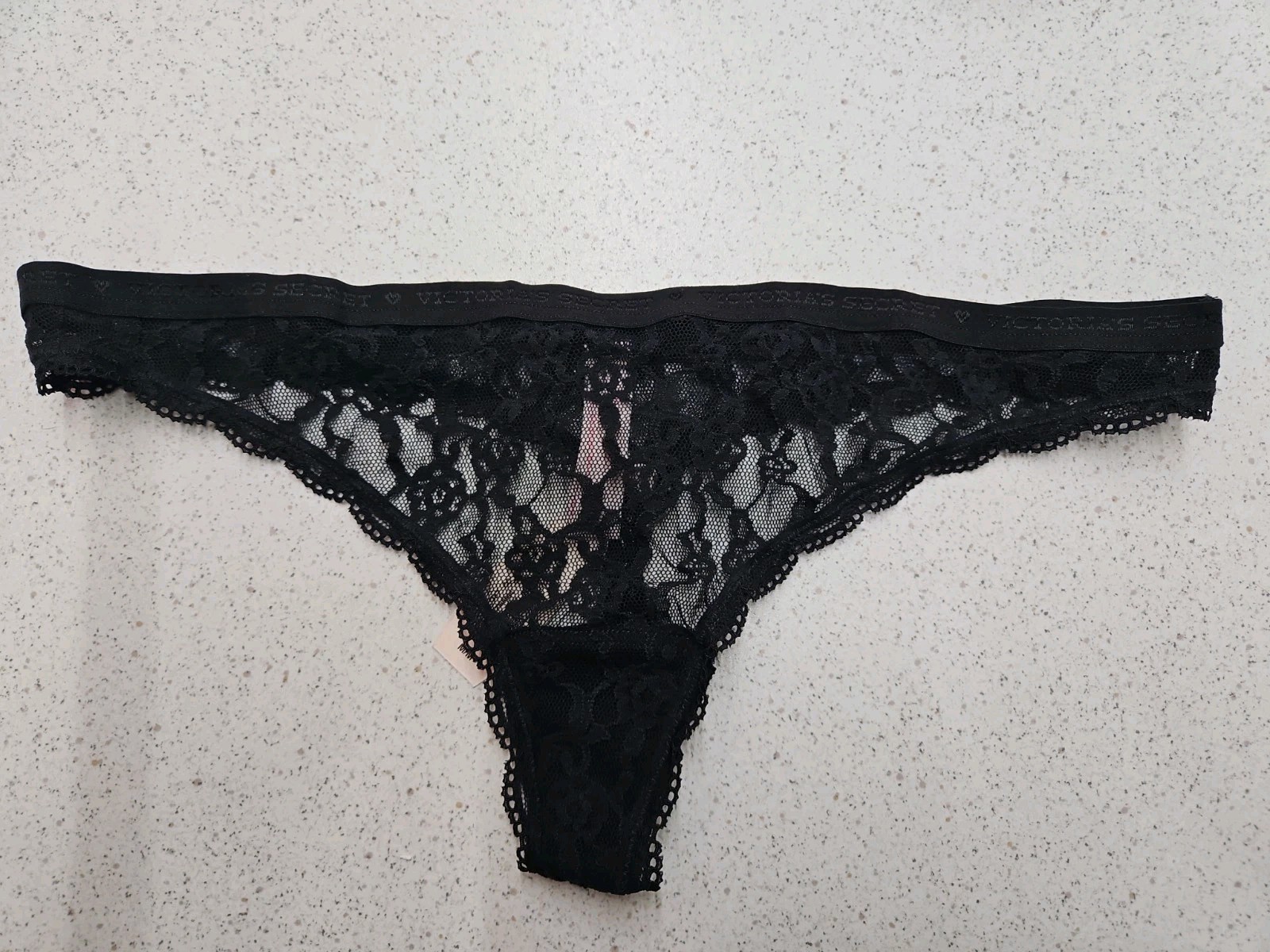 True Vintage Victoria Secret Signature Waistband Thong Panty Black Size Medium