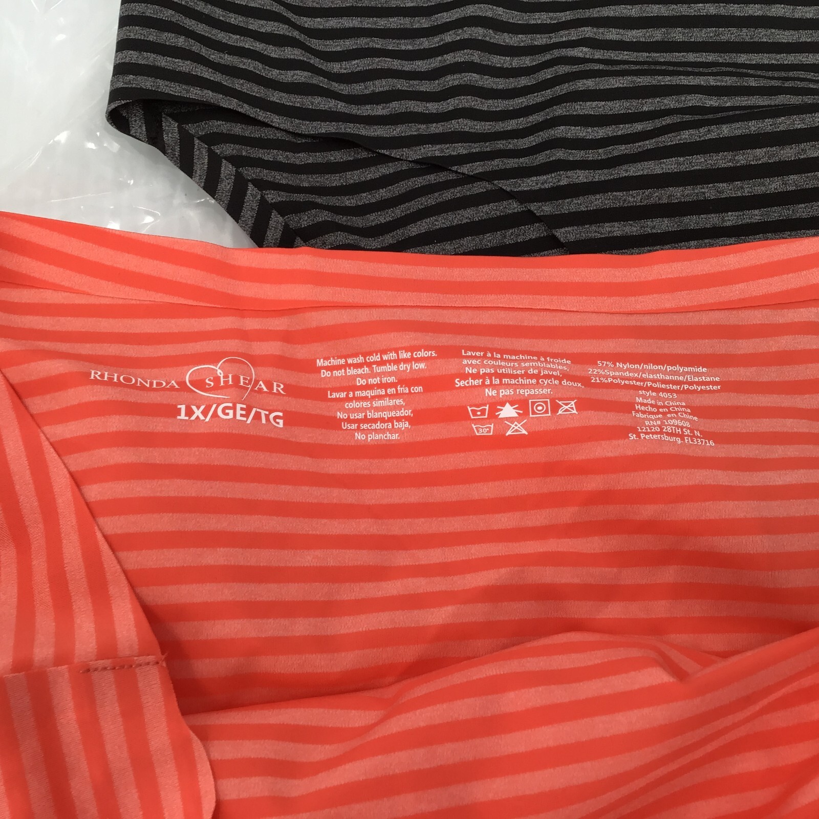2 Pair Rhonda Shear 1X Style 4053, Stripe Panties, Black & Orange