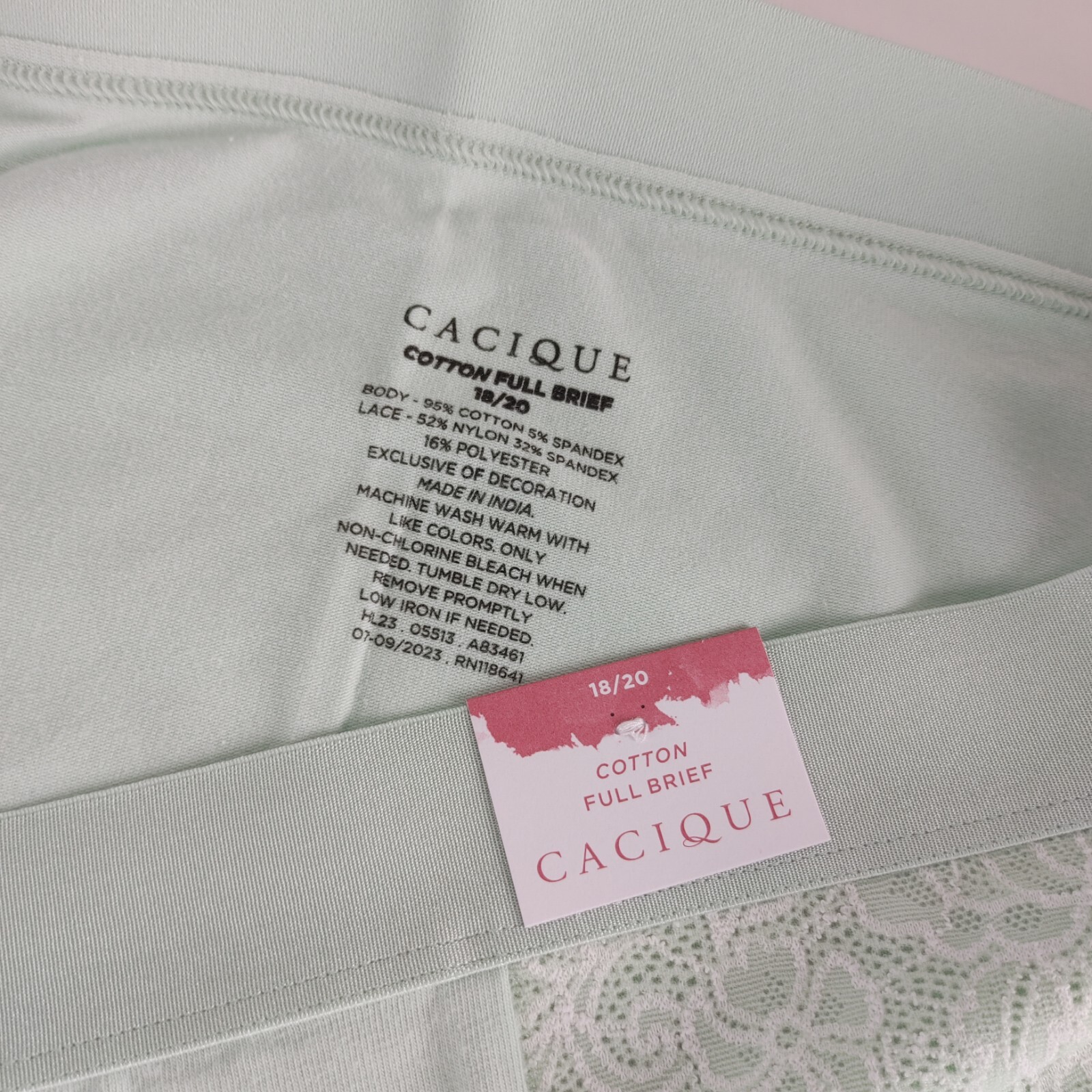 LANE BRYANT CACIQUE PLUS COTTON FULL BRIEF 18/20 PANTY PASTAL GREEN LACE HIPS