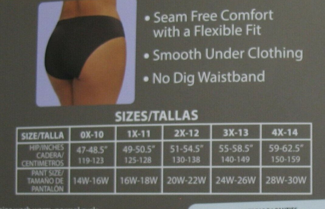 PKG OF 6 – SECRET TREASURES – SIZE 1X / 11 – FULL FIGURE SEAMLESS BRIEFS