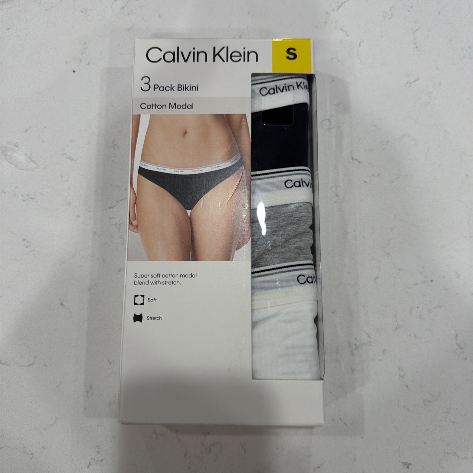 Calvin Klein womens 3 pack bikini underwear Small cotton modal black gray white