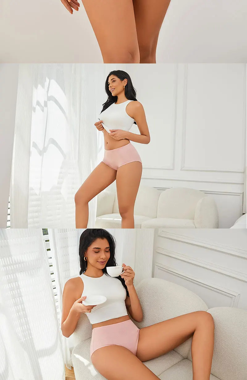 High Waist Cotton Panties Women’s Solid Seamless Soft Stretch Briefs 4 Pcs