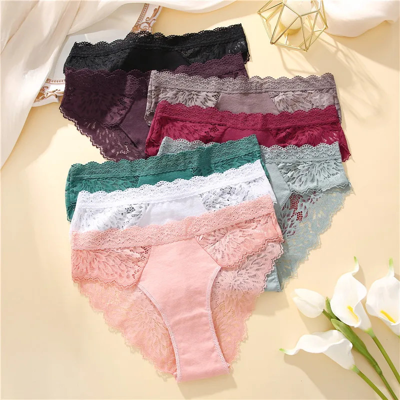 4PCS/Set Sexy Perspective Women Back Lace Panties Patchwork Cotton Underpants.