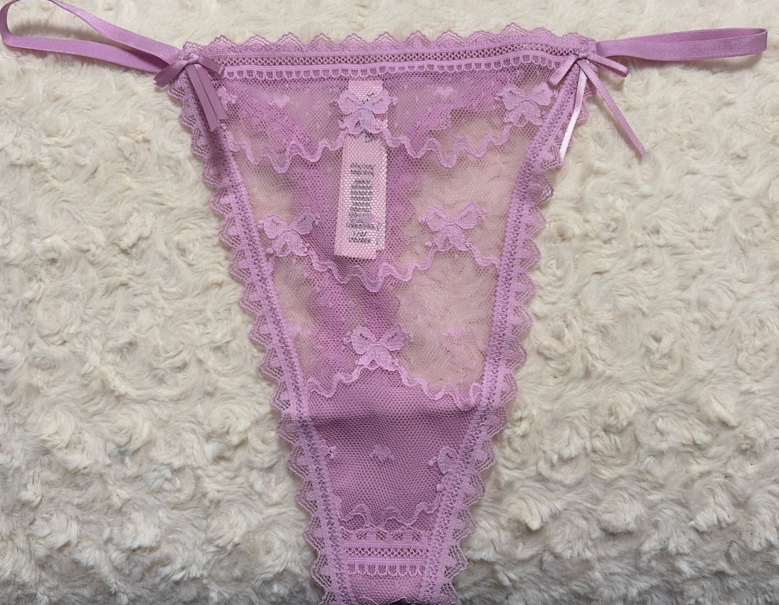 New Victoria’s Secret Pink Mesh Bows Polyamide String Thong Panty, SZ L