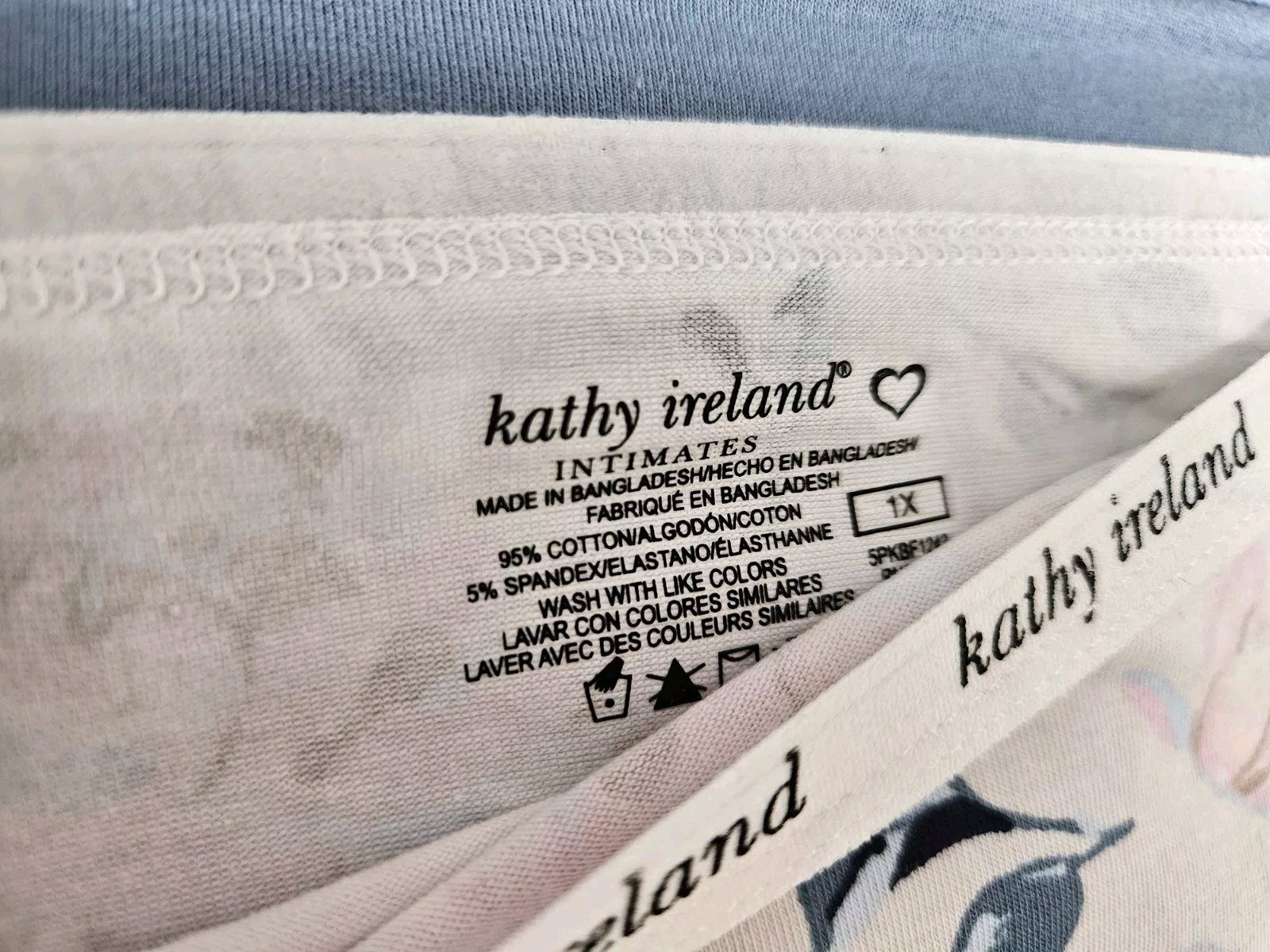 KATHY IRELAND 5 Pack Womens Plus 1XL 2XL Panties Pink Navy Gray White Prints