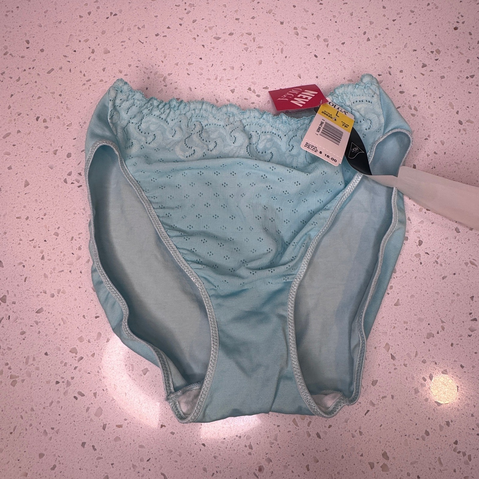VTG Olga Simply Perfect Eyelet Hi-Leg Brief Panties Sissy Lace Trim 20020 Large