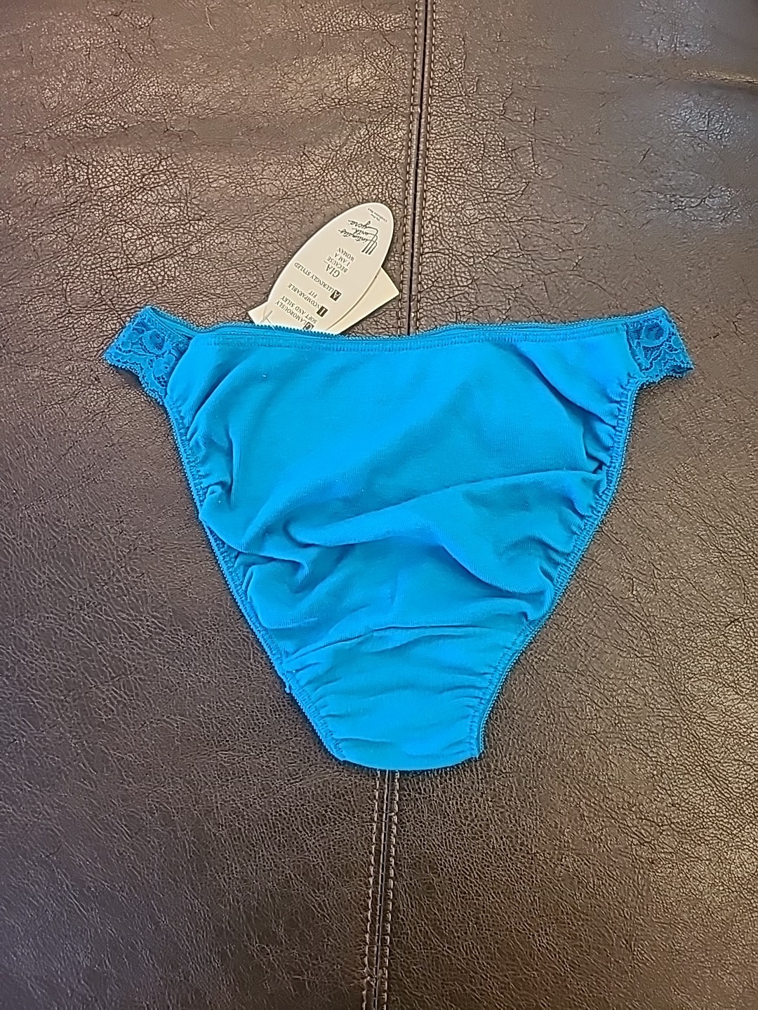 Gia Panties New NOS NWT Teal Blue Vintage Flutter Lace Cotton Sz 7 L