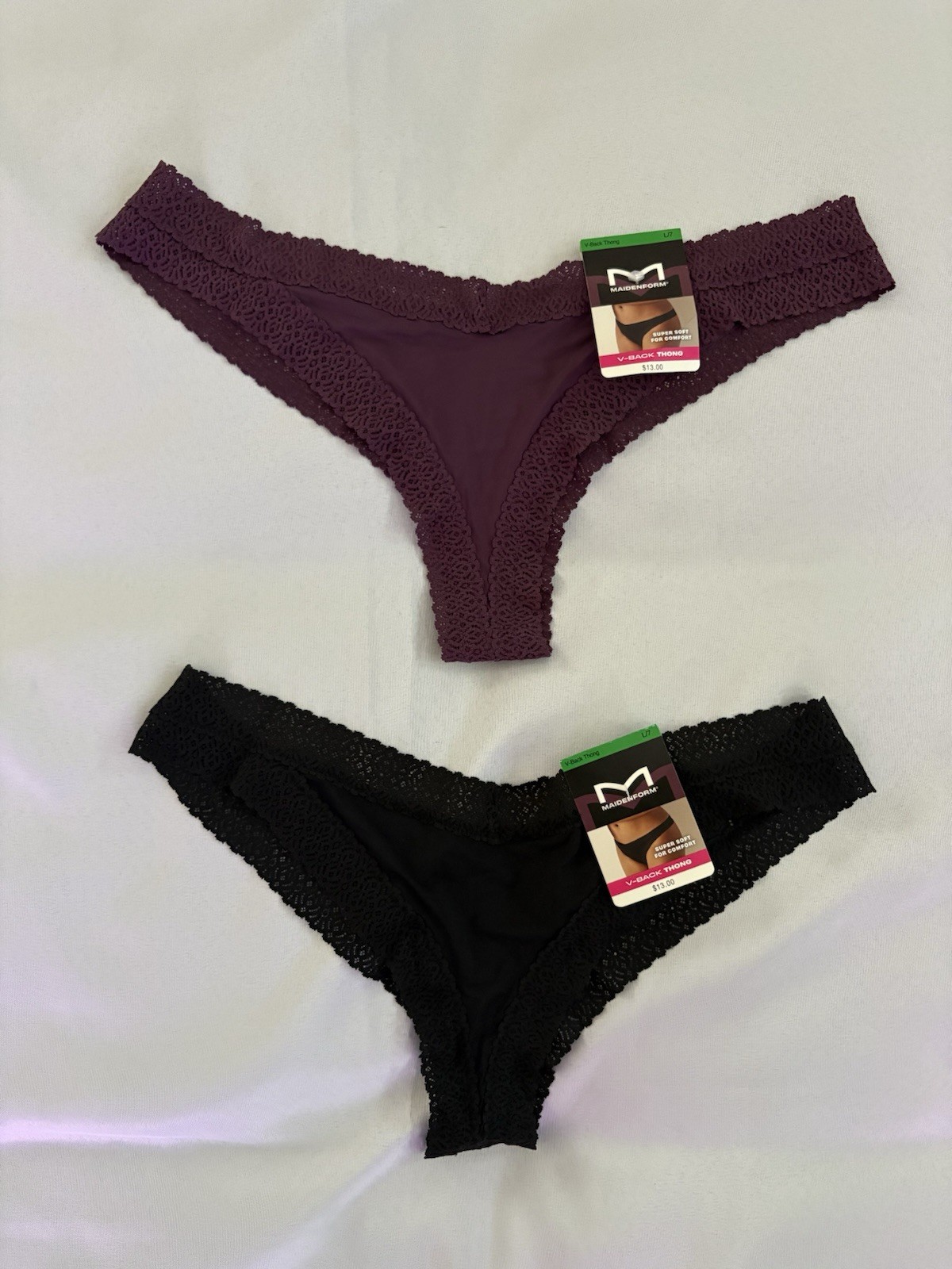 NEW Maidenform DMMVBT V Back Thong 2 Pair Size Large 7 Women’s Thong Multicolor