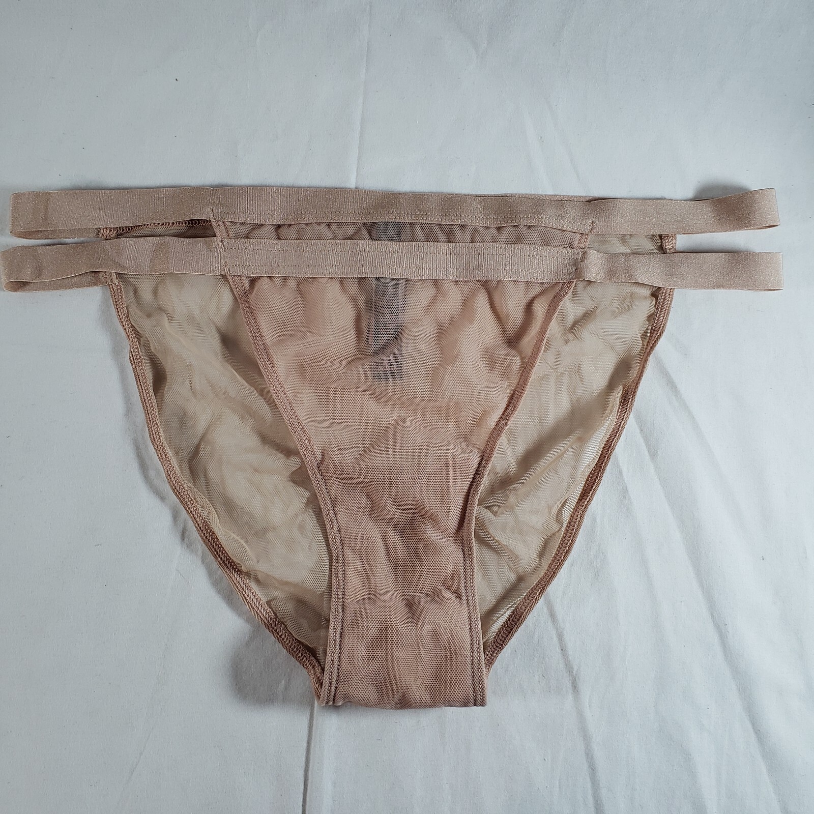 Victoria’s Secret Very Sexy String Bikini XL Beige Buff Sheer Double Strap