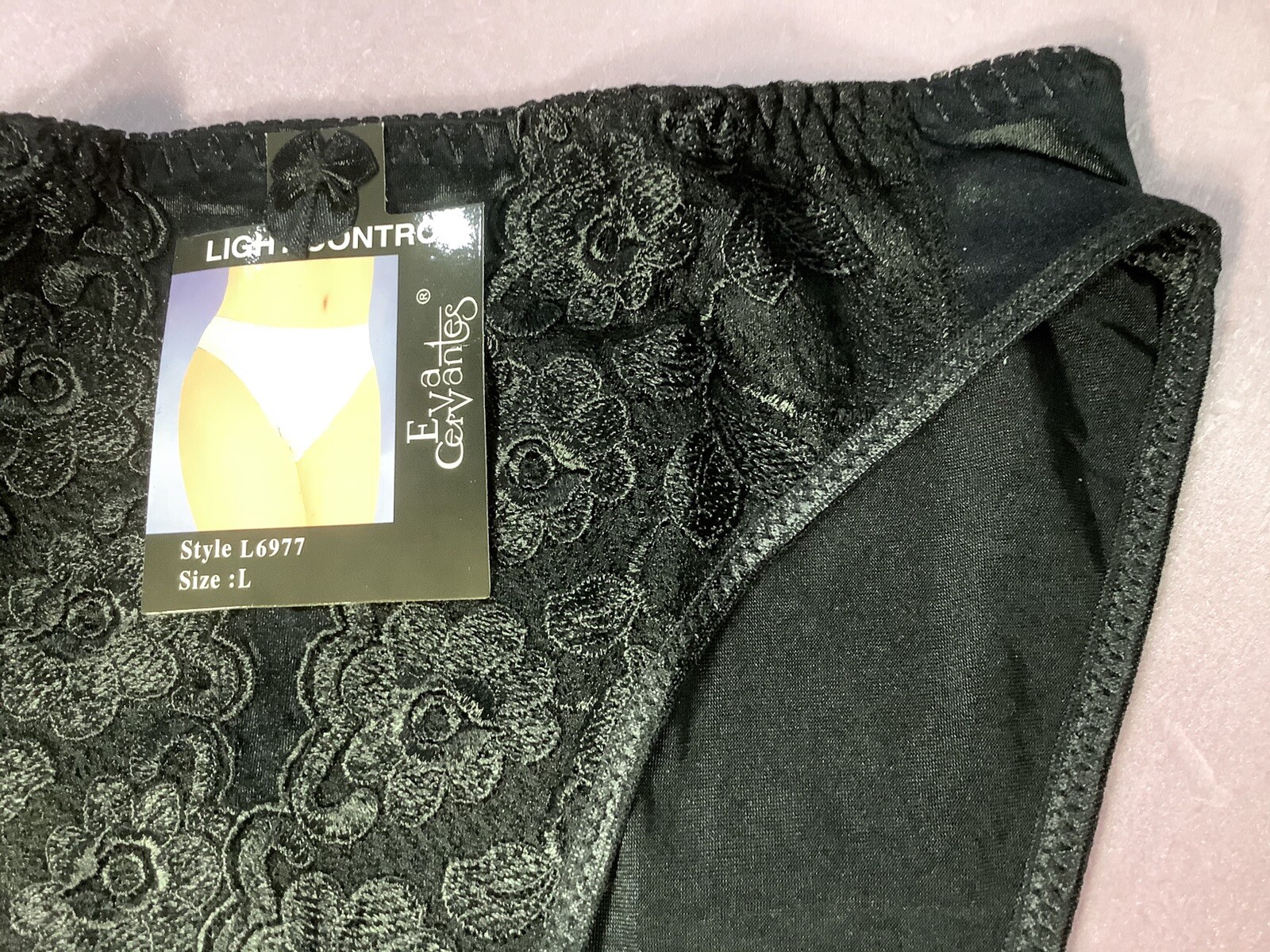 Women Panties,Bikinis “Eva Cervantes” Size S. Black Satin Floral W/decoration