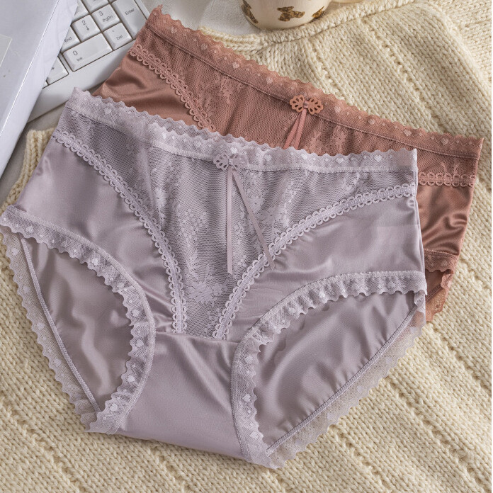 Pack Of 5 Womens Sexy Satin Panties Underwear Lingerie Sheer Lace Brief Intimate
