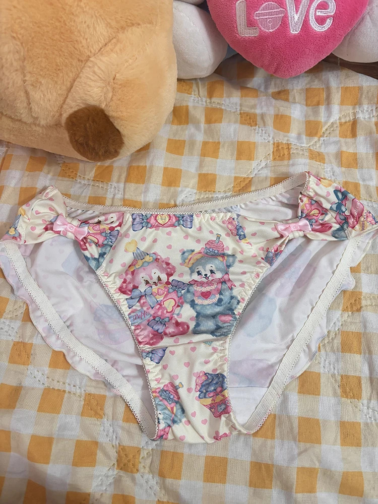 Cartoon Print Panties Mid Rise Bow Ruffle Breathable Women’s Underwear
