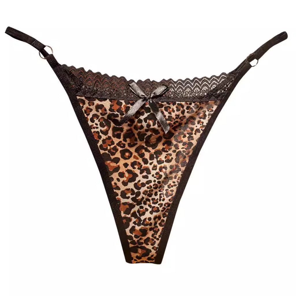 Plus Size Sexy Seamless Ice Silk Panties Leopard Thong Low-waisted Underwear