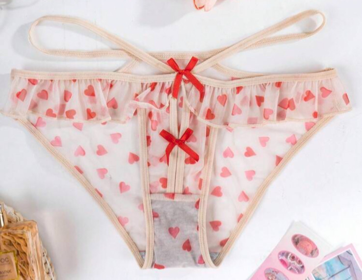 Women’s Strappy Mesh Ruffle Open Crotch Brief Panty with Red Bows size Large L