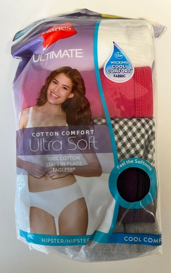 Hanes Ultimate Cotton Comfort Panties 6 Pack Size 5 or 7 Hipsters NEW Ret $24.