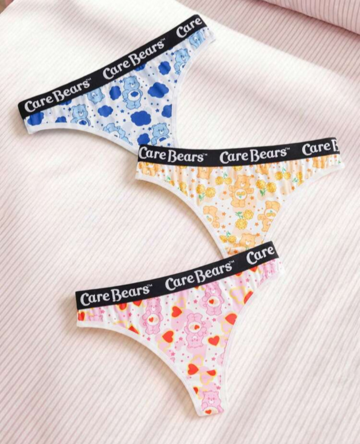 Care Bears Kawaii Y2K Licensed Graphic Cartoon Logo Thong Panties L 3 pack
