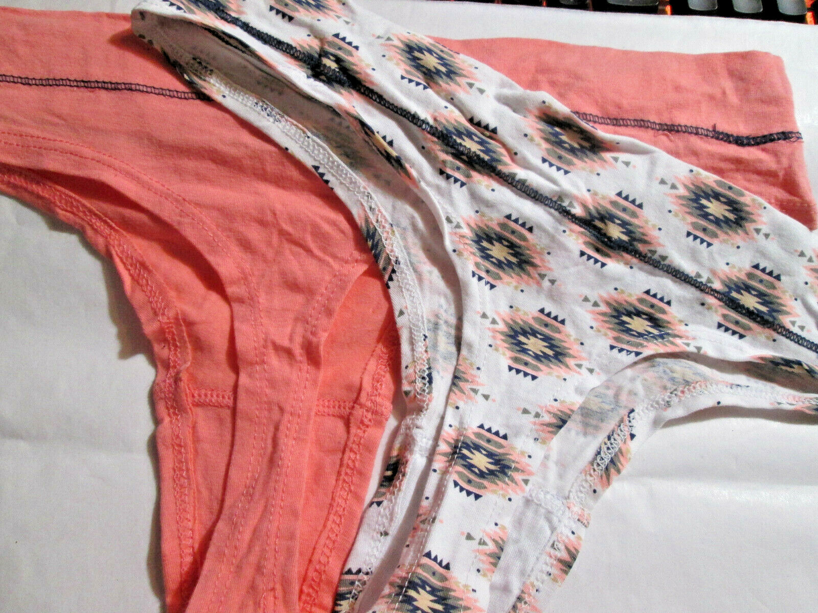 2 New 95% Cotton Thong Panties 💕 Size XL Set of ‘Nap Queen’ + White Peach Geo