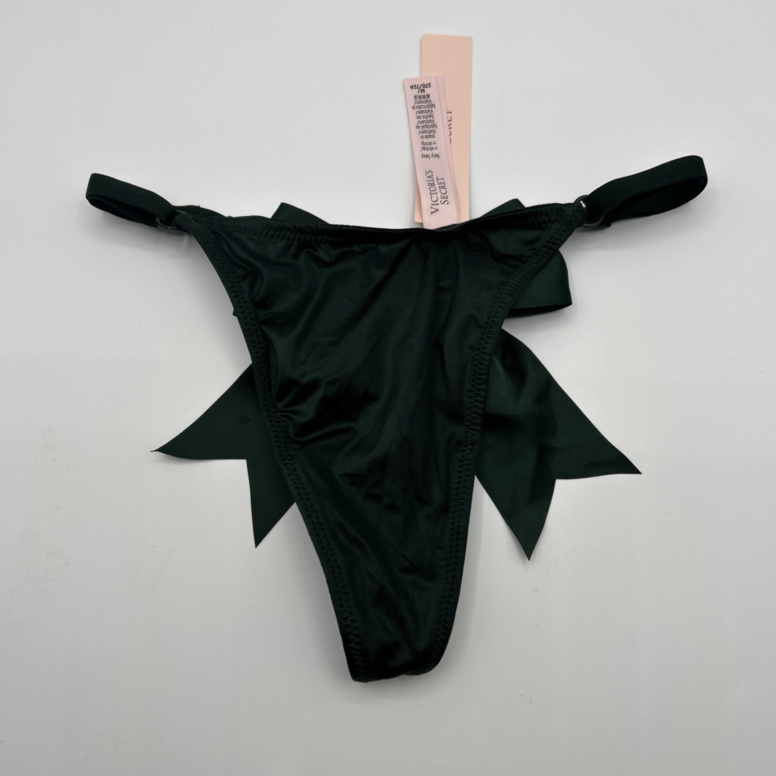 Victoria’s Secret Very Sexy V-String Size M Green Rhinestone Bow NWT
