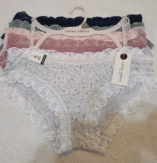 NWT LAURA ASHLEY 5 pack briefs Panties LARGE Pink Beige Green Navy Gray/floral