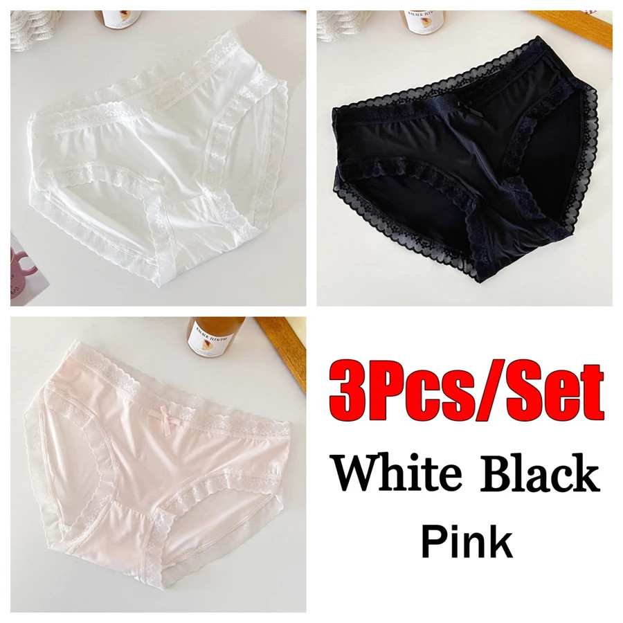 Mid Rise Lace Panties Women’s Seamless Ultra Thin Soft Stretch Underwear 3 Pcs